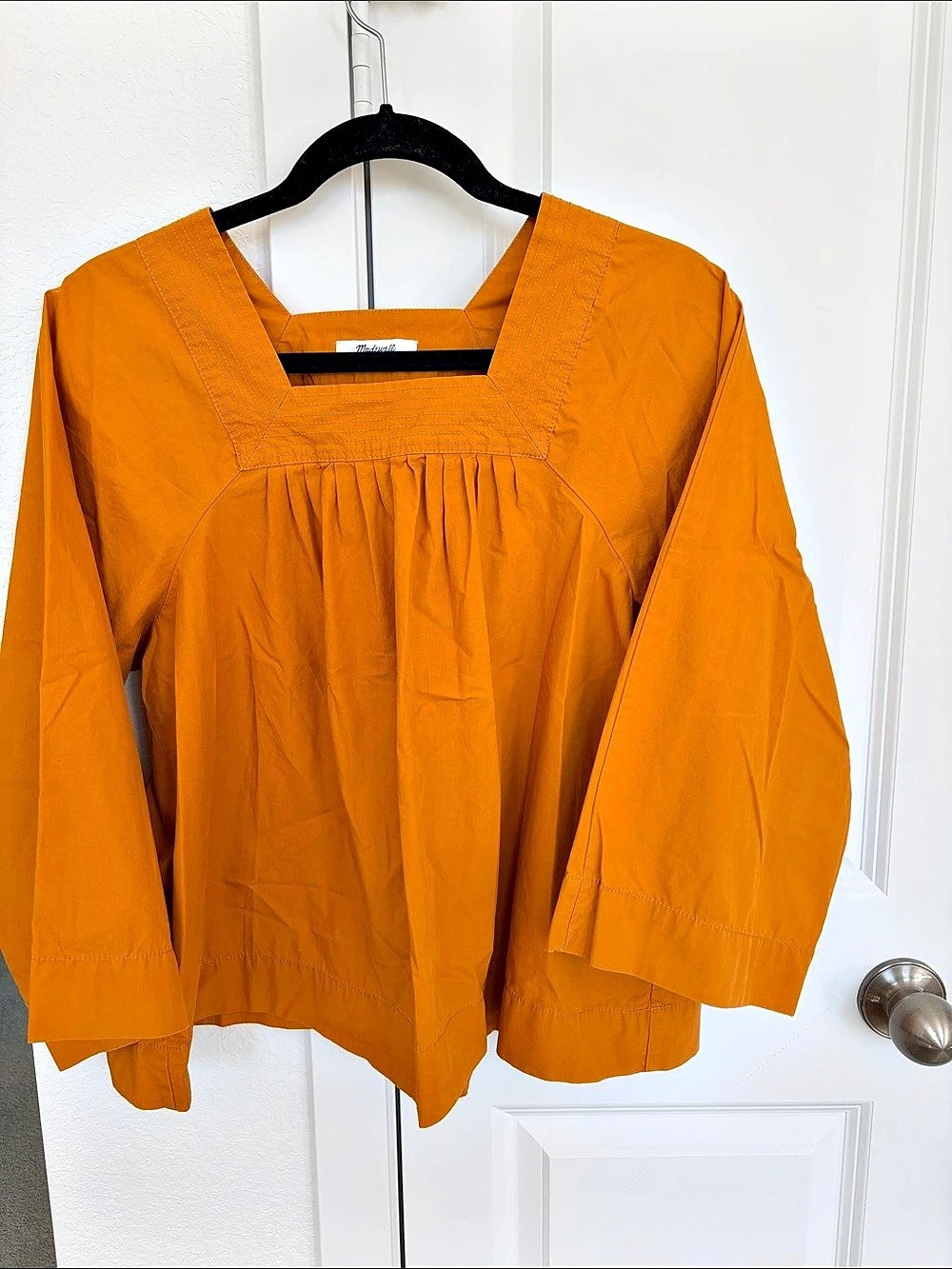 Madewell Cotton Gathered Blouse in Orange Size XS Like New